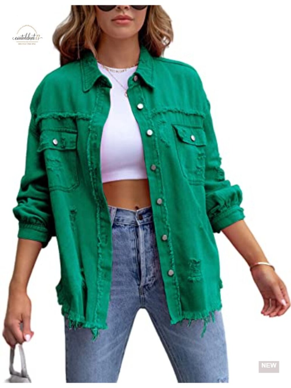 Oversized Ripped Denim Jacket Frayed Hem Button Front Boyfriend Jean Coat